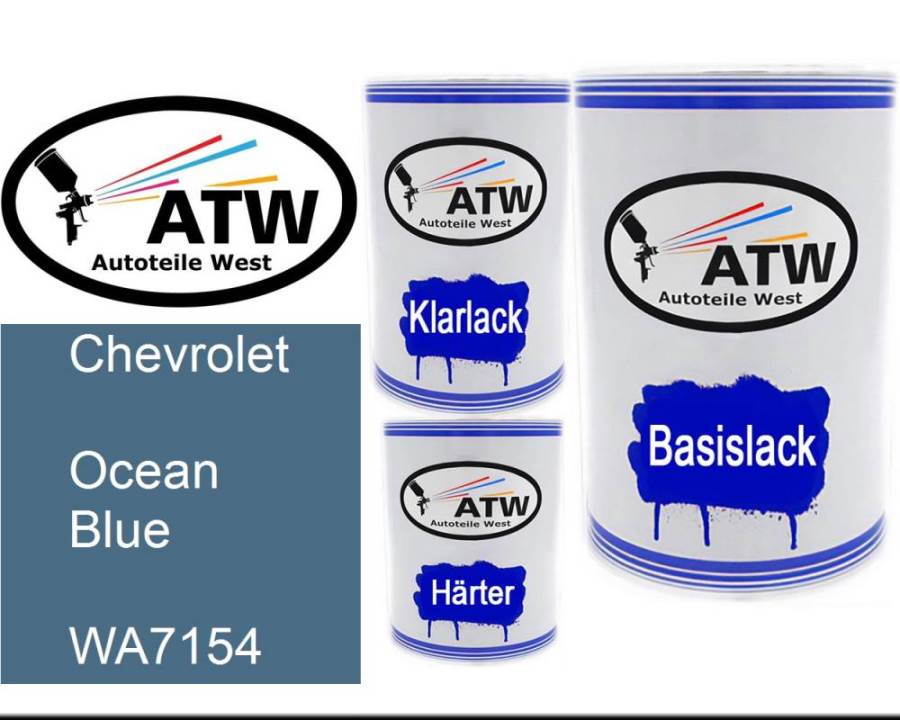 Chevrolet, Ocean Blue, WA7154: 500ml Lackdose + 500ml Klarlack + 250ml Härter - Set, von ATW Autoteile West.
